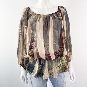 Amore Couture Boho Peasant Blouse Top Size L Floral Artsy Mature Fairycore